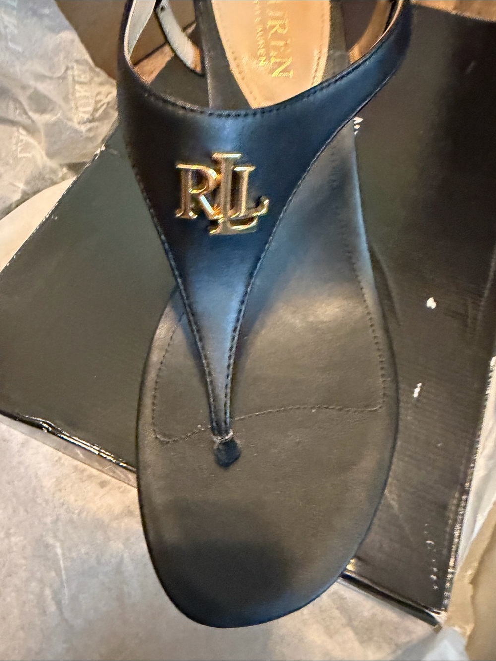 Lauren Ralph Lauren Jeannie Wedge Sandal Black 8.5 B (M)